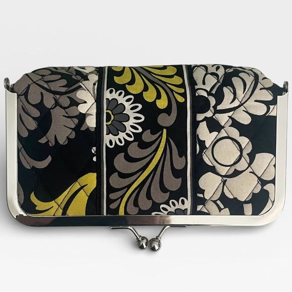 Vera Bradley Kiss Lock Cosmetic Makeup Bag Clutch Baroque Floral Yellow Black - Picture 4 of 10